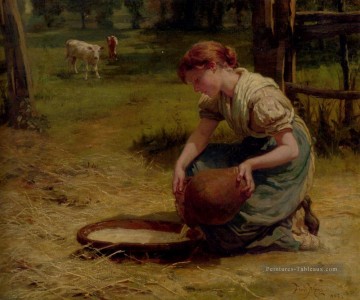 Lait pour les veaux famille rurale Frederick E Morgan Peinture à l'huile